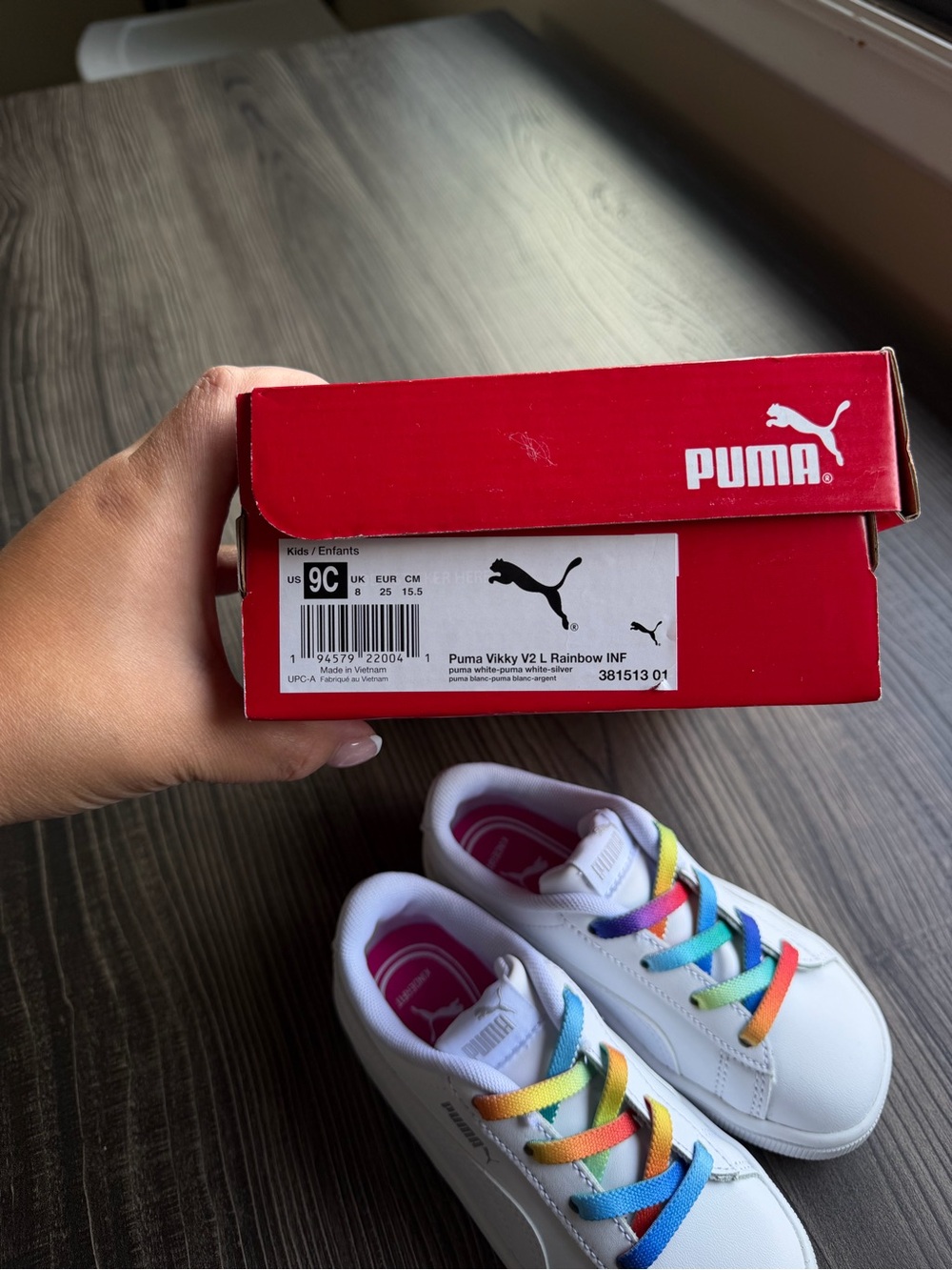 Puma Kids White Sneakers with Rainbow Laces BRAND NEW